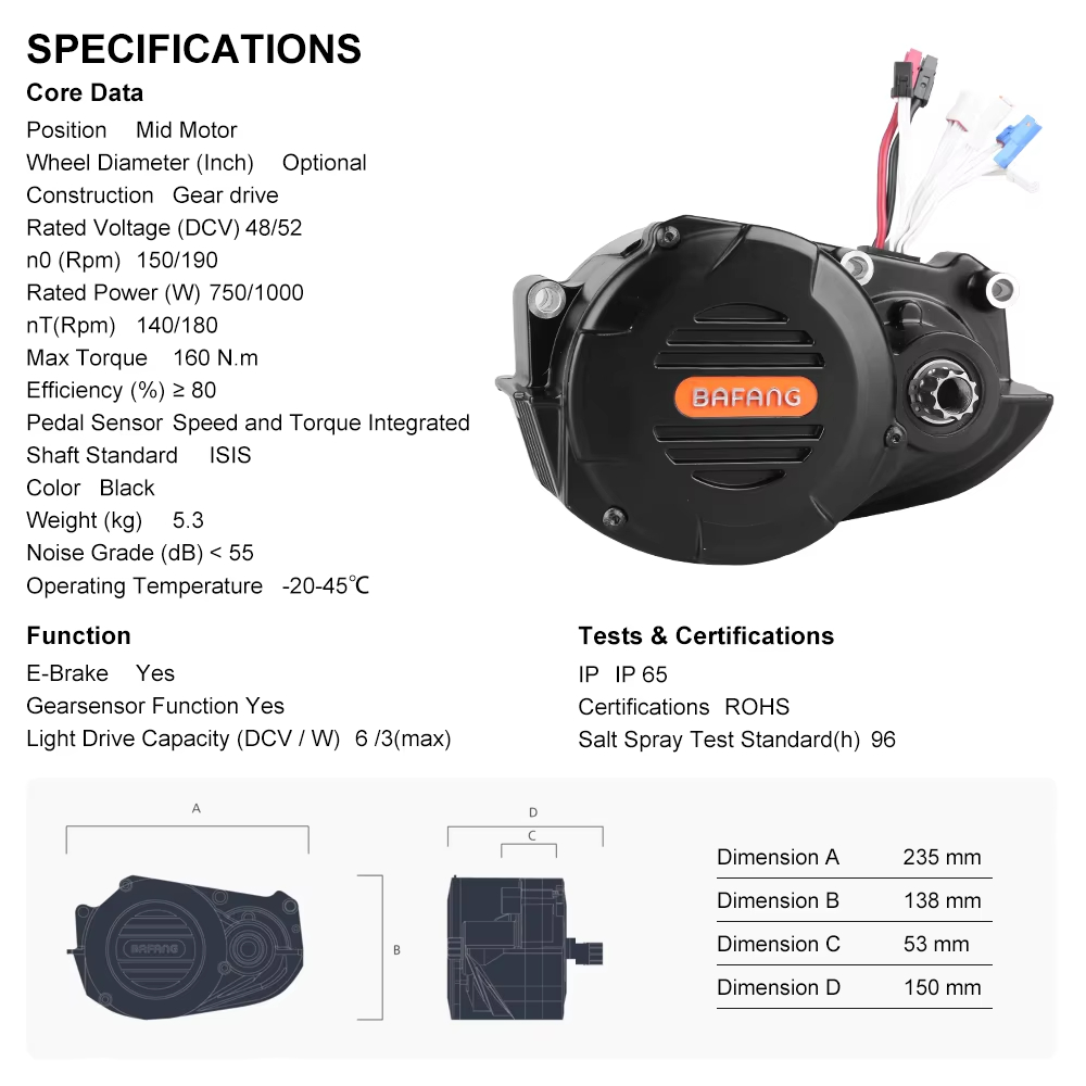 Bafang M620 G510 48 В 52 В 100 – обзор и цена Mid Drive Motor Kit 52V 1000W